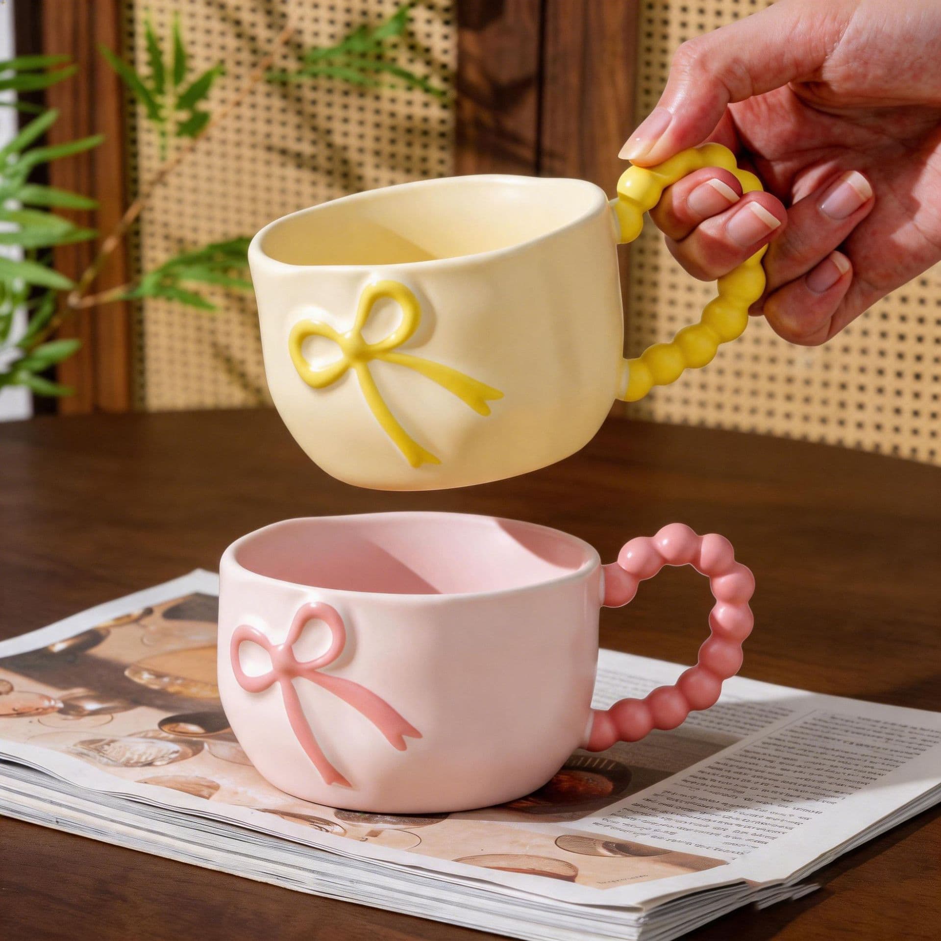 Design Bow Tie Mug Ceramic Water Cup for Office Women Coffee Cup Home Breakfast Cup Couple Mug