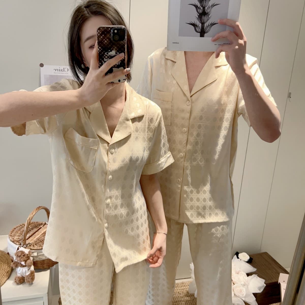 Couple Korean Style Casual Loose Fit Men's Plus Size Short Sleeve Ice Silk Homewear Set Women's Couple Zodiac Year