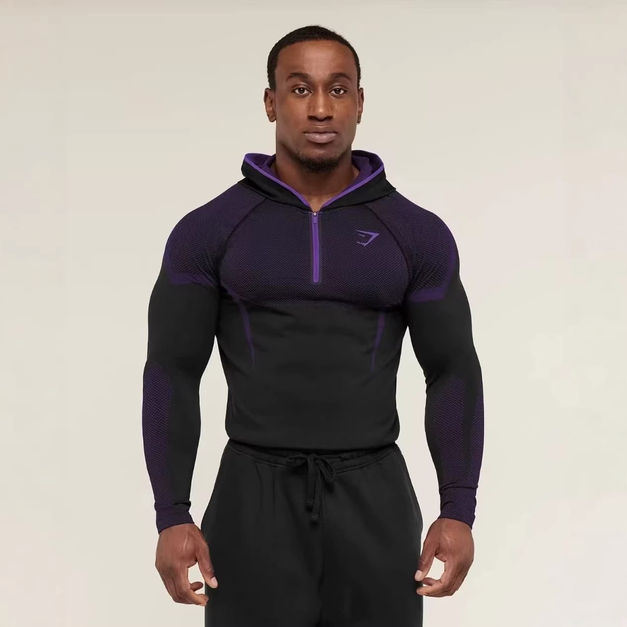GYMSHARK/ONYX5 Men's Tight T-Shirt Sports Fitness Quick Dry Breathable Handsome Stretch Long Sleeve Half Zip