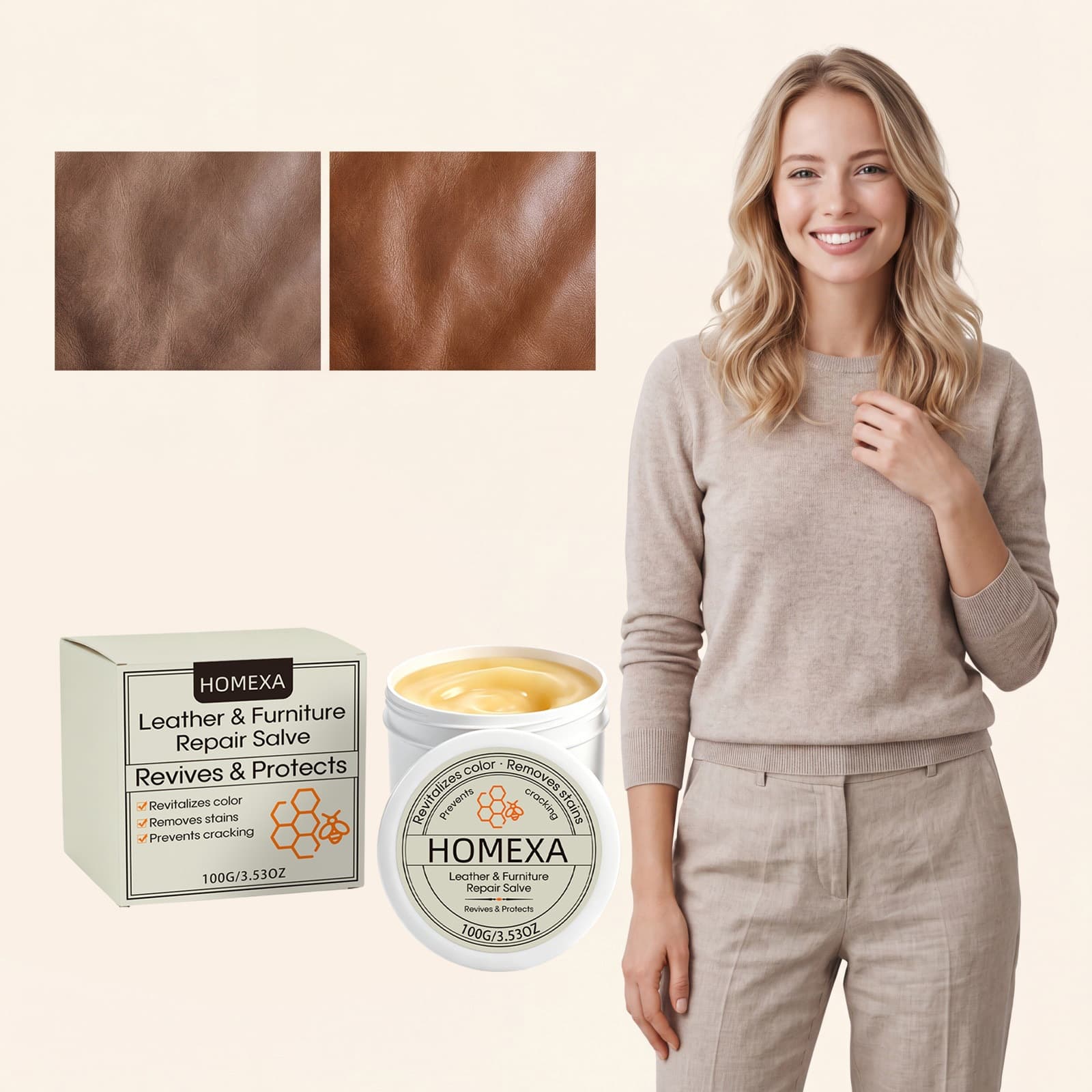 HOMEXA Leather & Furniture Care Cream Soft Shine Leather Surface Renewal Cleaning Home Maintenance