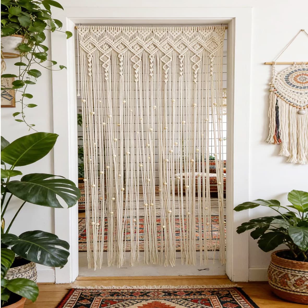 Handwoven Cotton Rope Door Curtain Tapestry Room Divider Bohemian Tassel Wall Hanging Decoration