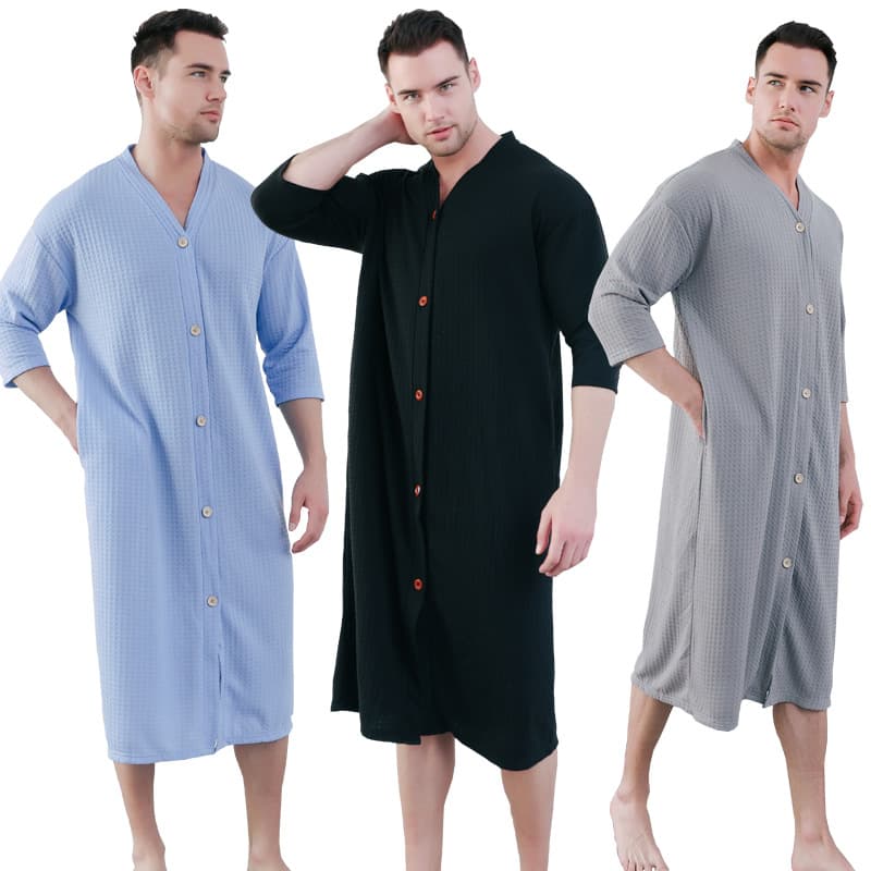 Amazon New Button Nightgown for Men, Thin, Plus Size, Bathrobe, Robe, One-Piece Sleepwear, Men's Homewear