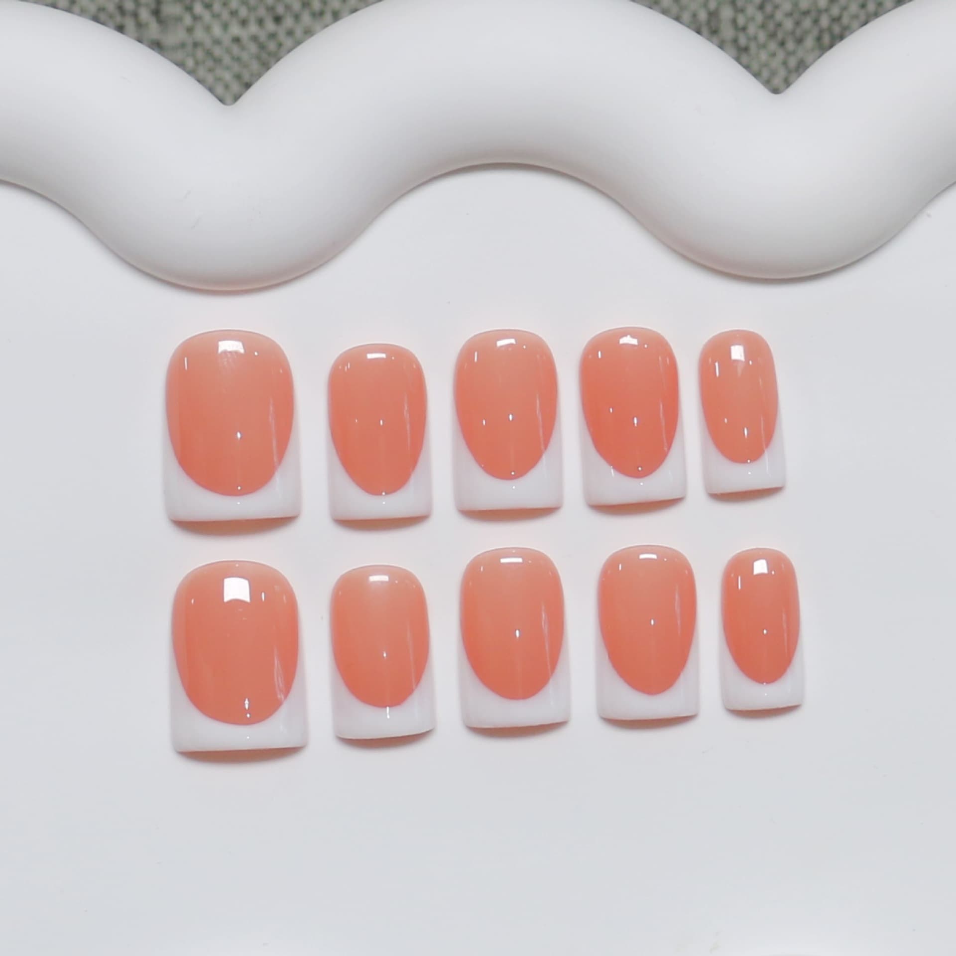 Cross-border Handmade Short French Nude Pink White Edge Press-On Nails Simple Elegant Bride Wedding Fake Nails