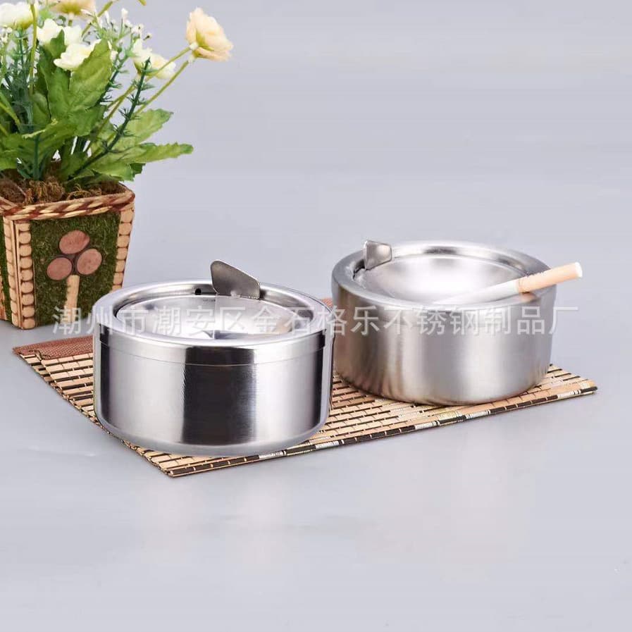 [Ashtray] Stainless Steel Flip-Top Ashtray, Creative Windproof Ashtray for Hotel Lobby, Home, Smoking Area
