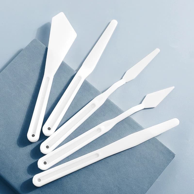 New plastic palette knife set of 5, art tools, acrylic paint palette knife, gouache and oil painting scraper wholesale.