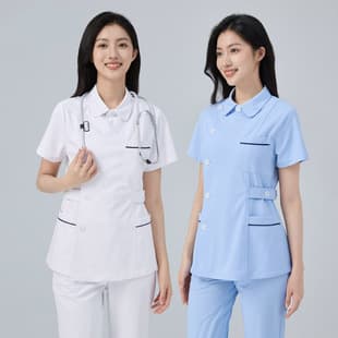 Nurse Uniform Short Sleeve Women's Stretch Two-Piece Set Round Neck Maternity Nanny Oral Dental Caregiver Workwear