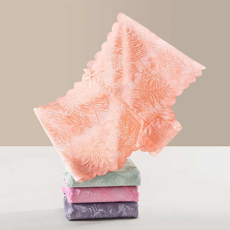Cross-border Sexy Lace Mesh Comfortable Women's Panties Wholesale Mid-Waist Bow Tie Breathable Gusset Triangle Briefs