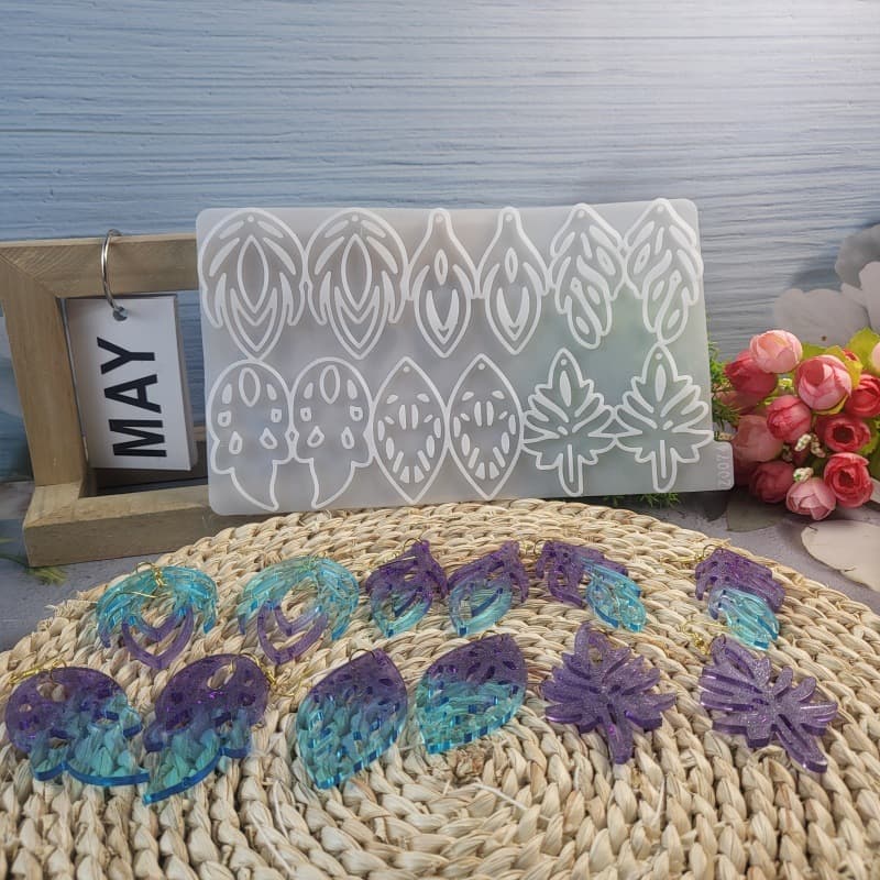 Z0074 Geometric Hollow Leaf Earring Mold Crystal Resin Silicone Mold DIY Decoration Silicone Mold