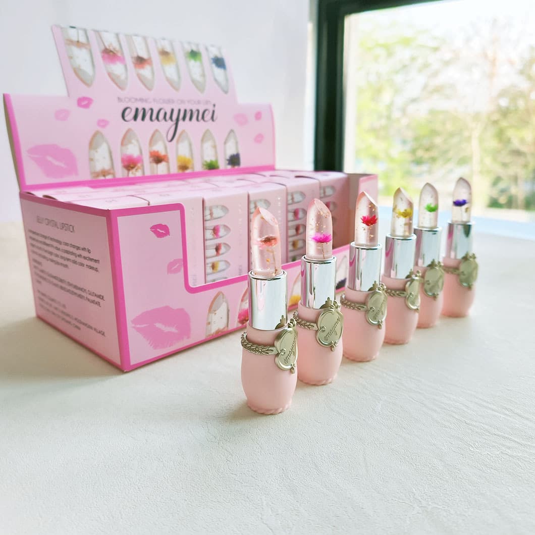 emaymei 182-24 Cross-border 24-piece Flower Jelly Color-changing Lipstick Temperature-sensitive Non-fading Natural Look Wholesale