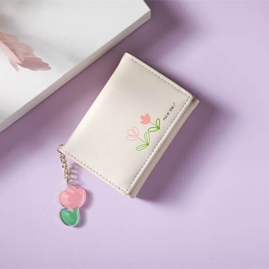 2026ins cartoon student folding pu wallet Korean version three-fold short ladies wallet trendy card bag ins style