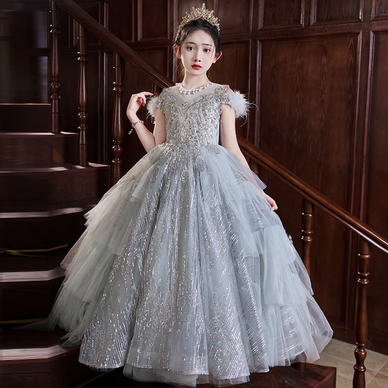 Girls evening dress light luxury niche birthday princess dress high-end flower girl child host piano performance costume