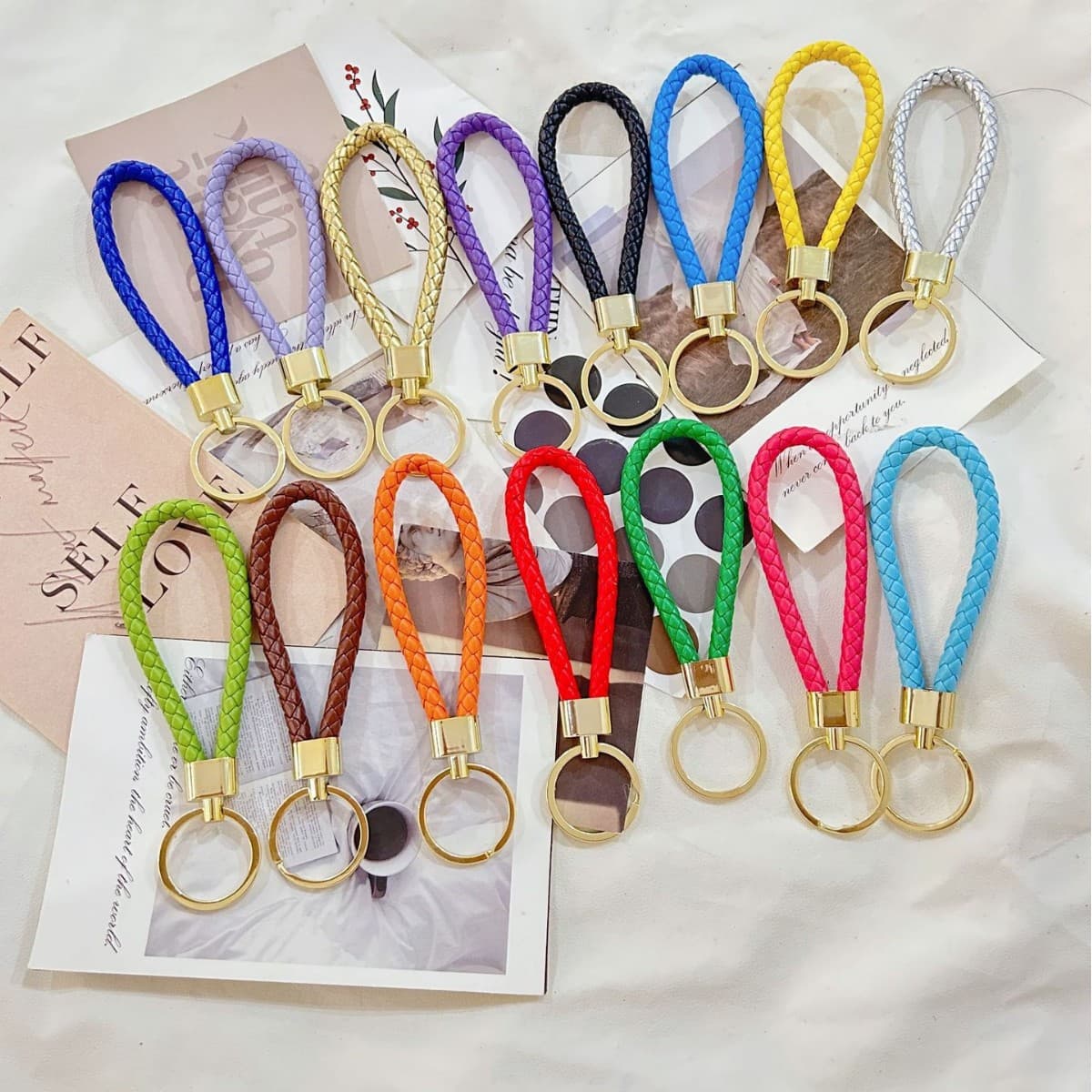New Woven Leather Rope PU Keychain Pendant Keyring Car Keychain Accessory Bag Charm Pendant Wholesale
