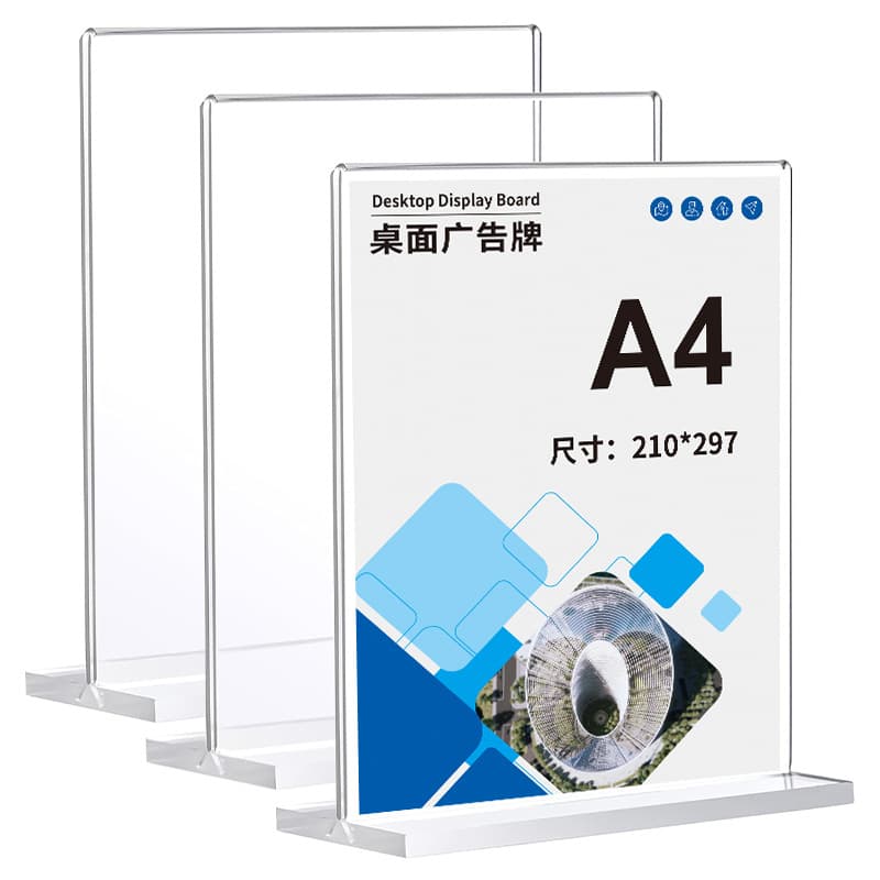 A4 acrylic table cards with pull-out A6 signs, premium A5 T-shaped advertising display stands