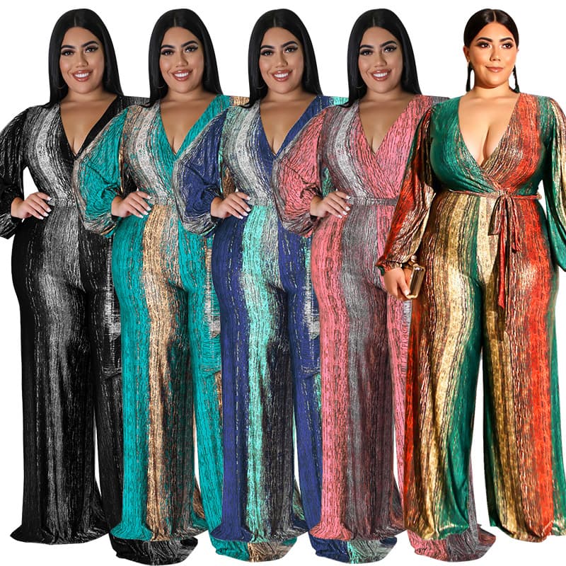 218239 Cross-border European and American Plus Size Women's Clothing Wholesale Source Autumn Jumpsuit New Arrival Amazon New Product Factory Direct