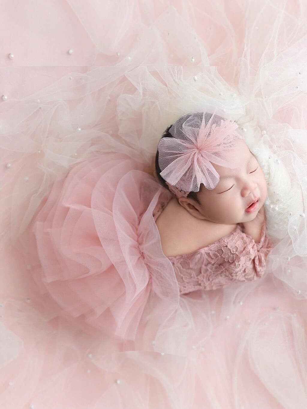 Newborn Photography Outfit for Baby Girl, Red Lace Tutu Dress with Headband, 2-Piece Set