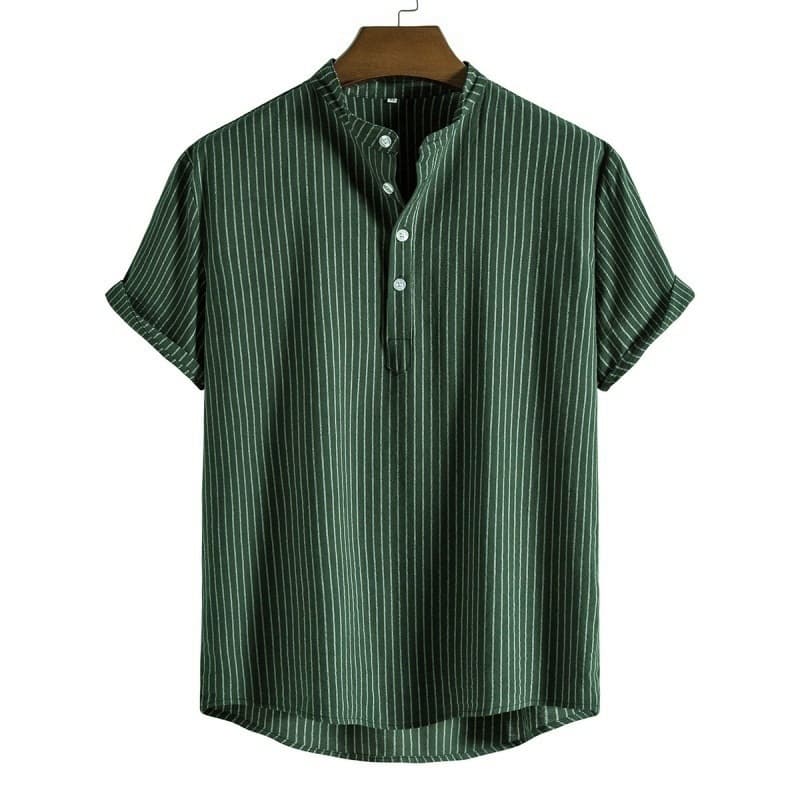AliExpress Amazon Summer Men's Shirt Plus Size Cotton Linen Stand Collar Short Sleeve Shirt Export Men's Shirt