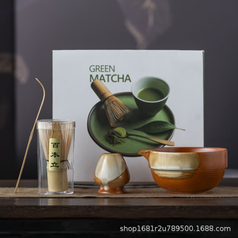 Cross-border exclusive Japanese retro glaze-change spouted matcha bowl set with whisk, Song Dynasty tea ceremony gift box