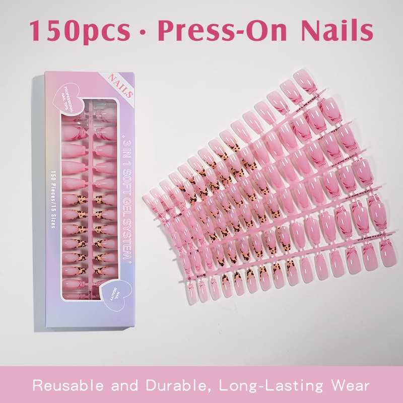 French-Style Wearable Nail Tips, 150 Pieces, Removable Nail Stickers, Simple Leopard Print Nail Tips, Factory Wholesale