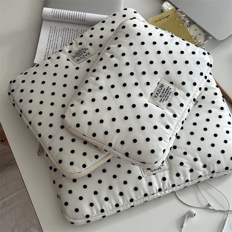 ins embroidered black and white polka dot commuter laptop bag 11/13 inch ipad tablet storage liner bag