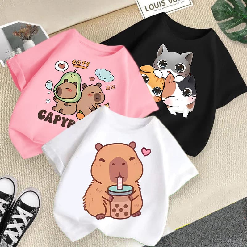 Cross-Border 2026 Summer New Style Short-Sleeved T-Shirts for Boys and Girls with Cartoon Prints, Loose Tops for Kids, Trendy Children's Clothing