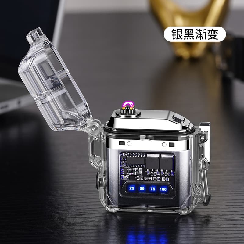 Transparent Mecha Waterproof Lighter Dual Arc LED Display Type-C Fast Charging Outdoor Daily Portable Smoking Accessory Wholesale