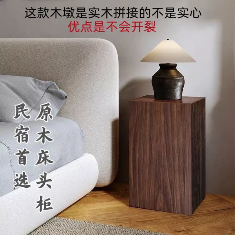 Wabi-sabi style square wooden stool, flower stand, log tree stump, coffee table, side table, retro natural solid wood base ornament.