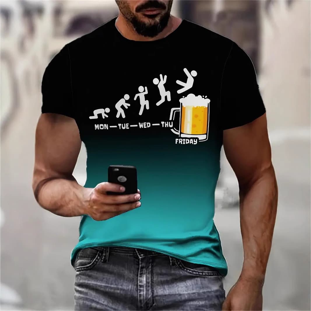 American Cartoon Gradient Print Short Sleeve Round Neck T-Shirt 2025 Summer New Loose Fit Versatile Casual Top