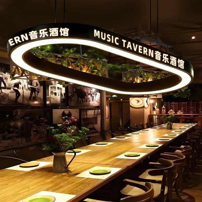 Billiard Hall Round Ceiling Light with Side-Emitting Logo, Custom Circular Light for Bar, Boxing Gym, Shop Front Desk Light