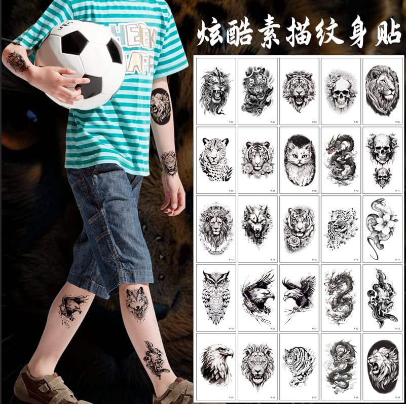 Cross-border New Full Sleeve Tattoo Stickers: High-end Personalized Trendy Men's Half Arm Tattoos of Wolf, Tiger, Lion Decals
