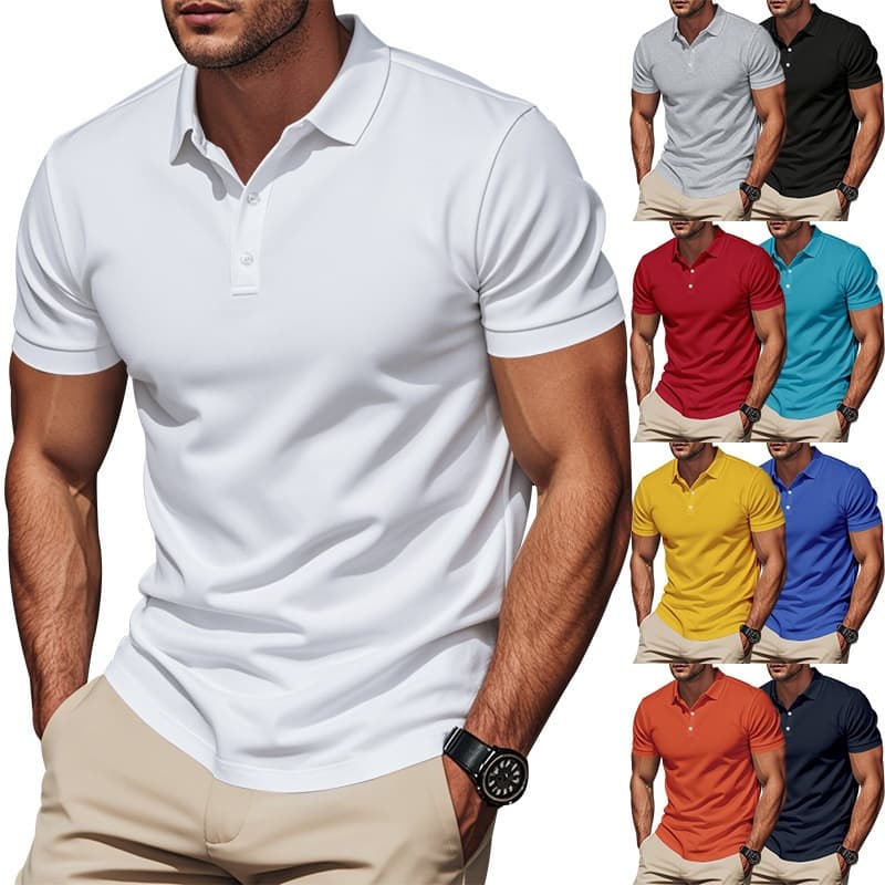 Cross-border European and American Men's Simple Quick-Dry Polo Shirt Golf Gentleman Loose Breathable Turn-down Collar Short Sleeve
