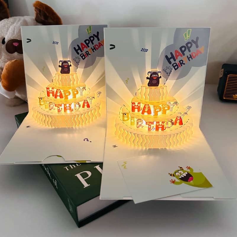 Foreign trade new product happy birthday greeting card monster cartoon letters children's 3d birthday gift high-end music and lighting