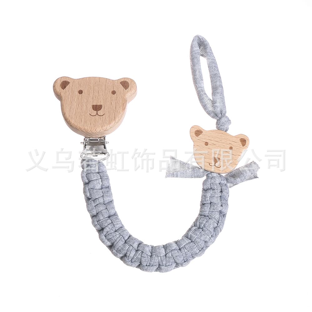 Baby Products Beech Wood Pacifier Chain Cartoon Animal Cotton Handmade Woven Pacifier Clip Teether Toy