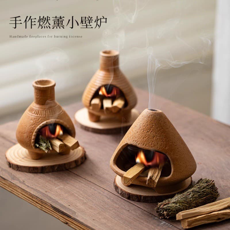Cross-border ceramic aromatherapy burner, flame-resistant, sage, cedar, and Peruvian wood ambiance fireplace.