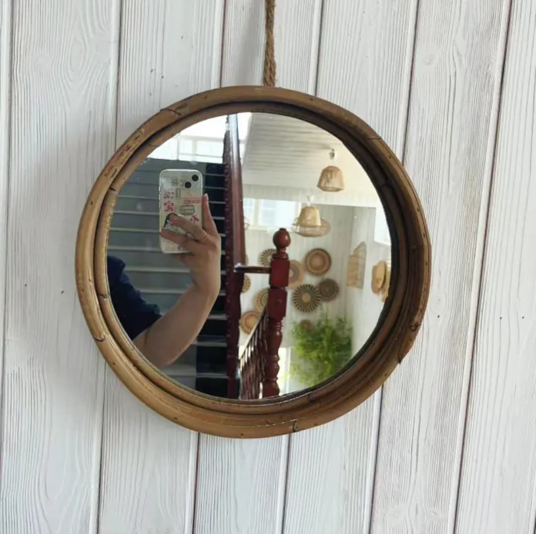 Wicker dressing mirror, creative art decorative mirror, suitable for homestays, living rooms, entryways, wall decorations, wedding decorations