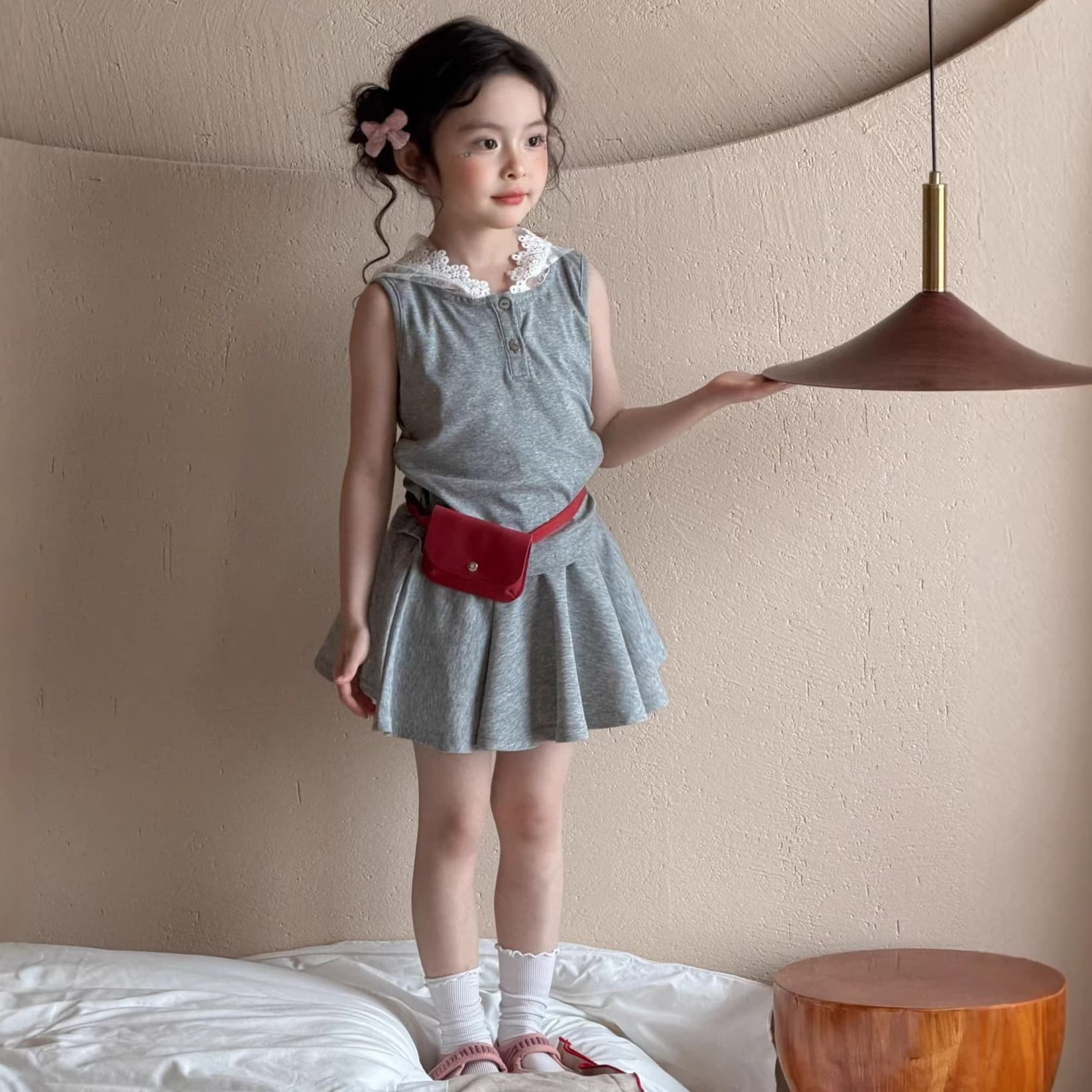 Girls' Casual Korean-style Dress Set 2026 Summer New Hooded Sleeveless Sweatshirt Pleated Skirt Two-piece Set