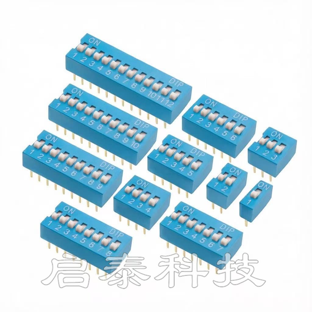 DIP Switch 2.54mm Pitch 1/2/3/4/5/6/7/8/9/10 Position Red Blue Straight Plug Flat Actuator