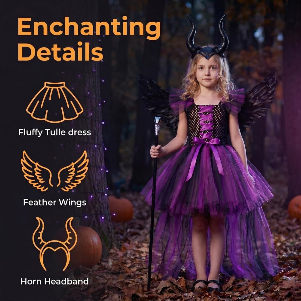 Halloween Cosplay Costume Maleficent Witch Trailing Dress Cosplay Witch Role-Playing Holiday Performance Outfit