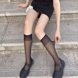 Factory wholesale Japanese-style spring/summer thin invisible core silk mid-calf socks in black, white, nude, and gray