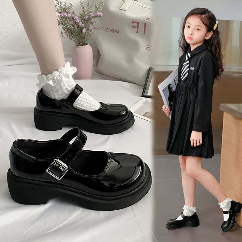 Girls Leather Shoes 2025 Spring Autumn New Style Princess Shoes Medium Large Children Summer Black Performance Shoes Kids Flats