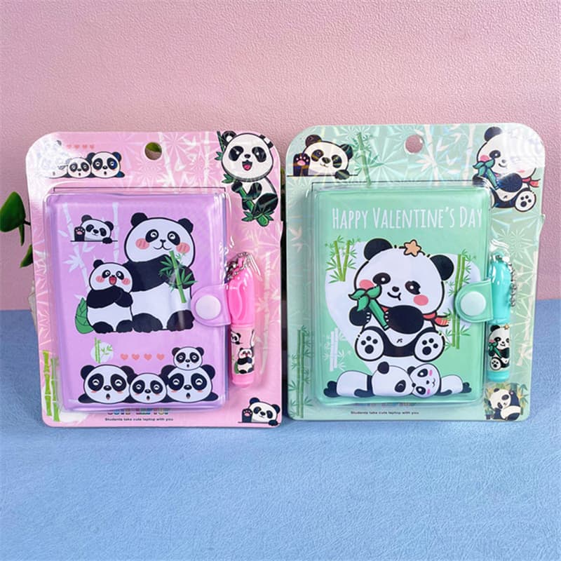 Cute Soft Cover Notebook for Elementary Students, Small Panda Notebook, Mini Pocket Notebook with Pen and Snap Button