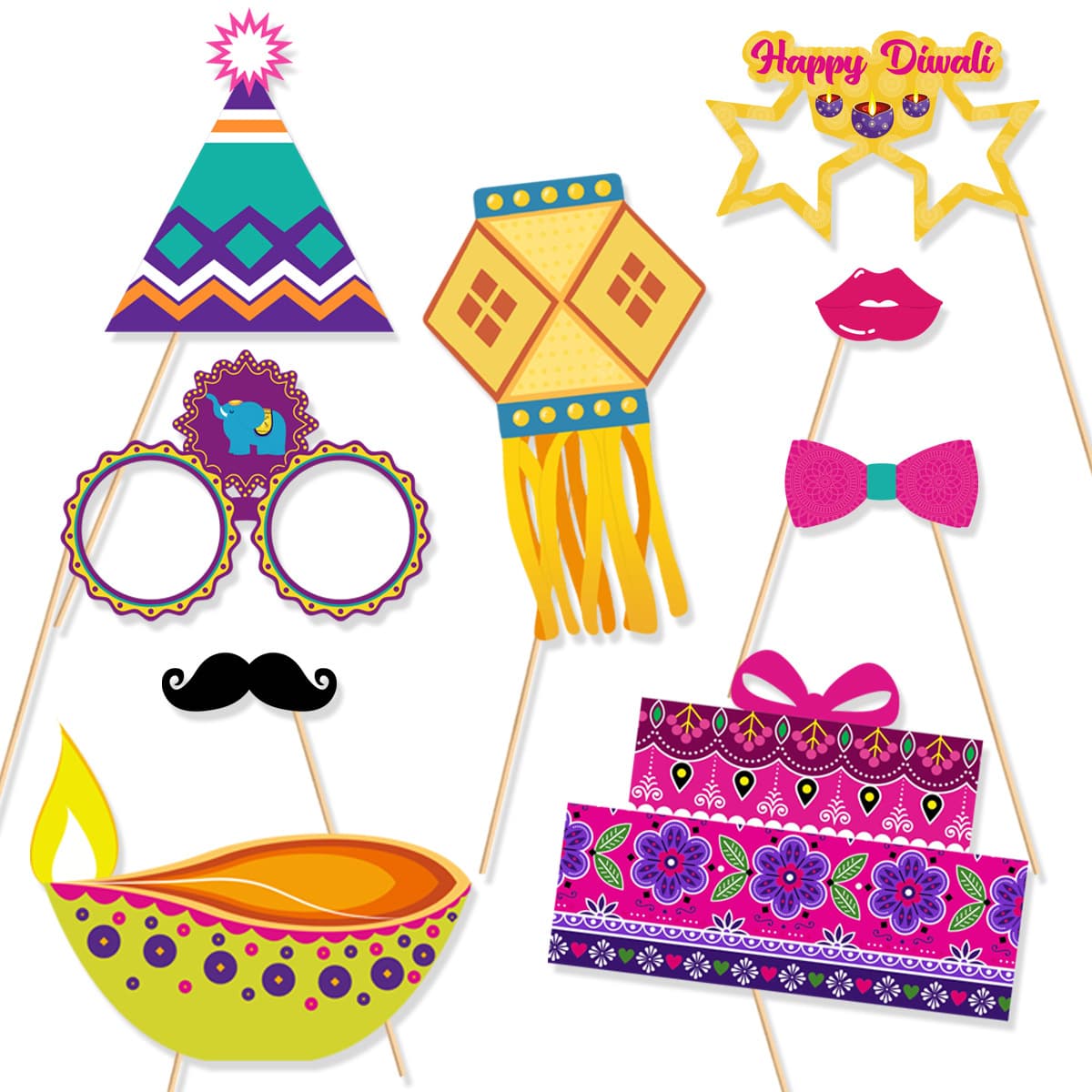 2025 India Diwali Party Decoration Funny Photo Props Diwali Festival Handheld Signs Wholesale Custom
