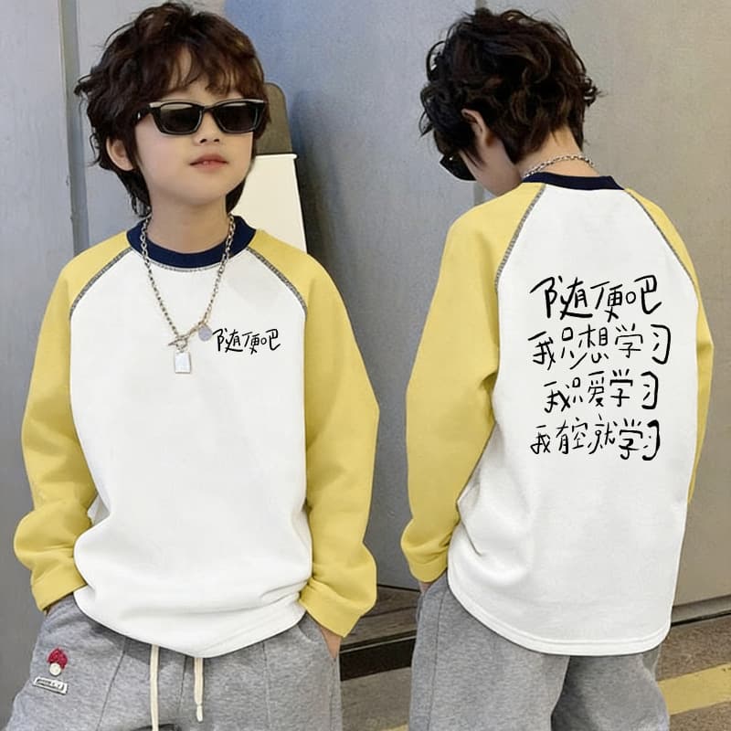 Korean Style Boys' Fashionable Color-Block Long-Sleeve T-Shirt, New Spring/Autumn Children's Wear, Cool Boy Loose Contrast Color Base Layer