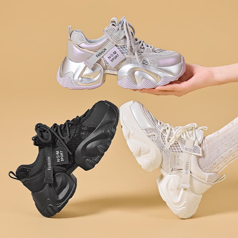 Thick-soled Chunky Dad Sneakers for Women 2026 Summer New Mesh Breathable Versatile Casual Sports Shoes