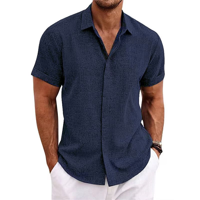 2026 Men's Linen Short Sleeve T-Shirt Loose Undershirt Solid Color Cotton Linen Shirt Beach Plus Size Men's Short Sleeve