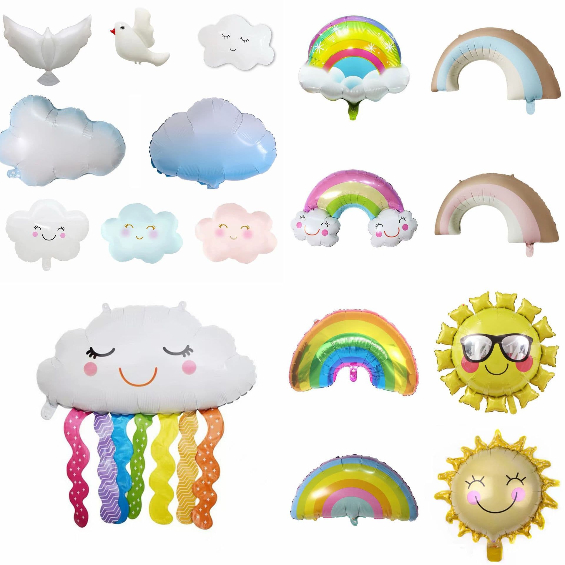 Cartoon White Dove Peace Dove Cute Cloud Smile White Cloud Sunglasses Sun Matte Rainbow Aluminum Film Aluminum Foil Balloon