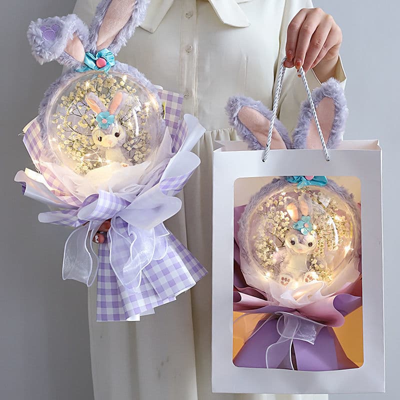 Graduation Gift Baby's Breath Preserved Flowers Starry Bunny Plush Bouquet Preserved Flowers Birthday Gift for Women