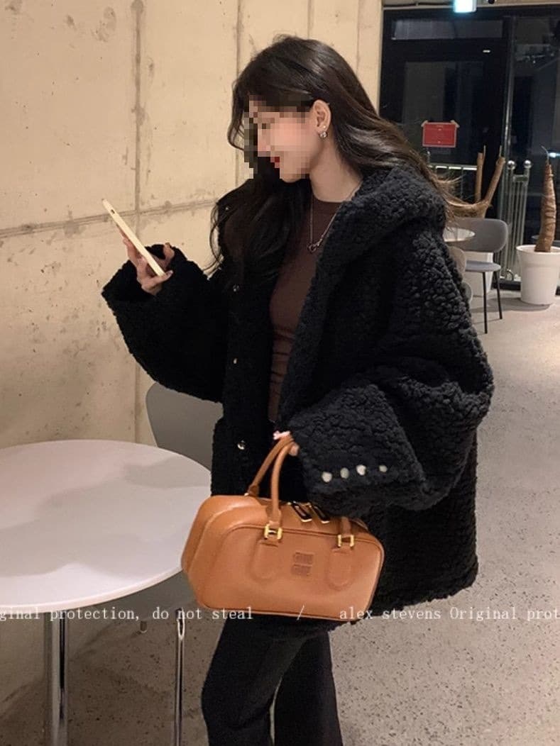 Casual Style Granular Lamb Wool Coat Women Winter New Faux Fur Hooded Slimming Plus Size Thickened Petite Coat
