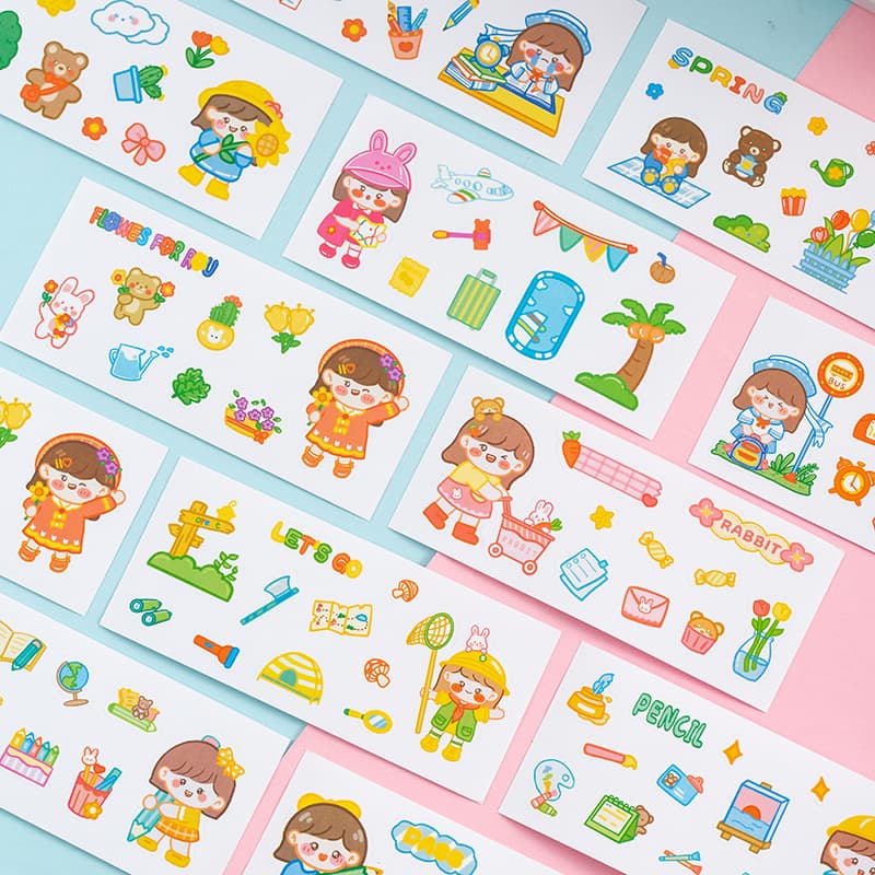 Cartoon stickers, waterproof personality stickers, cute creative water bottle stickers, girl study well, journal material stickers
