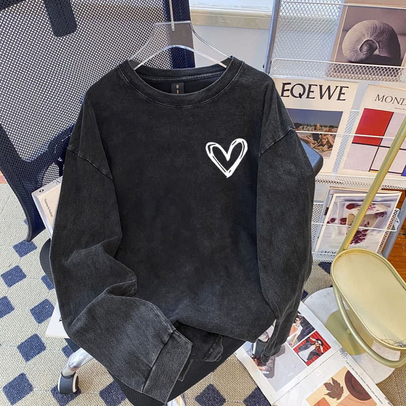 Simple Heart Pattern Printing Sweatshirts For Women Casual