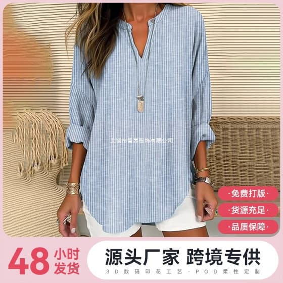 Plus Size Women's Summer Small V-Neck Long Sleeve Independence Day Floral Simple Casual Chic T-Shirt